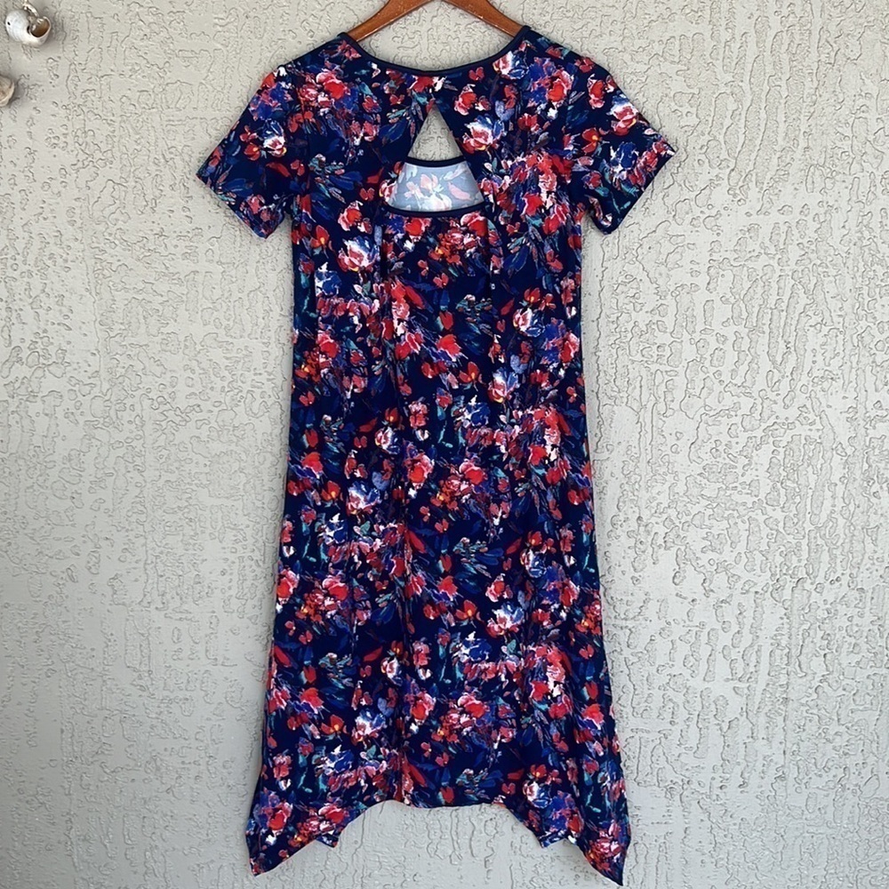 Cuddl Duds Flexwear Floral Shark Bite Hem Midi Dress Size PS - Picture 6 of 12